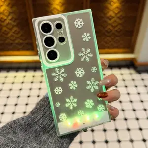 Sound-Control Glowing Full-Screen Winter Snowflake Phone Case, Hollow Cartoon Protective Cover, Girlfriend Style for Samsung Galaxy S24 S25  S24 ULTRA A35 A36 A55 A56 S25 Ultra Aesthetic