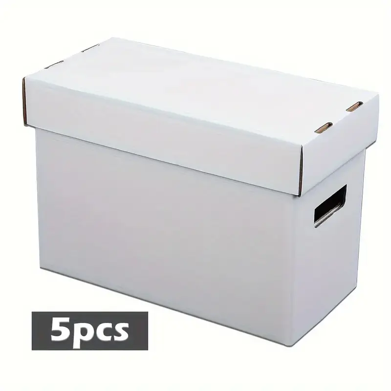 G-PLUS Stackable Organizer Short Boxes (5-Pack) - 200 lb Test White Corrugated Cartons, Durable Rectangular Comic Book Archive with Handle, Holds 150-175 Comics for Collectors (Upgraded Version)