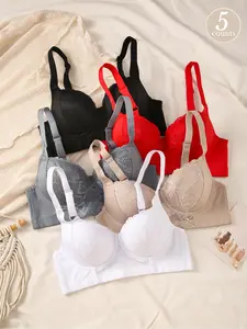 Women's Solid Color Wireless Push Up Bra, Comfortable Soft and Breathable Lace Bra, Women's Lingerie for All Seasons