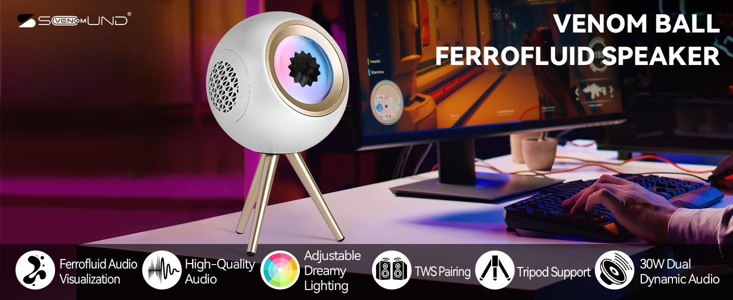 Ferrofluid Speaker - Magnetic Fluid Bluetooth Speaker with Dynamic Visual Effects and Fantastic Multi-Colored Lighting - Stereo Wireless Pairing, Unique Desktop Decoration Ferrofluid Speaker - Magnetic Fluid Bluetooth Speaker with Dynamic Visual Effects and Fantastic Multi-Colored Lighting - Stereo Wireless Pairing, Unique Desktop Decoration