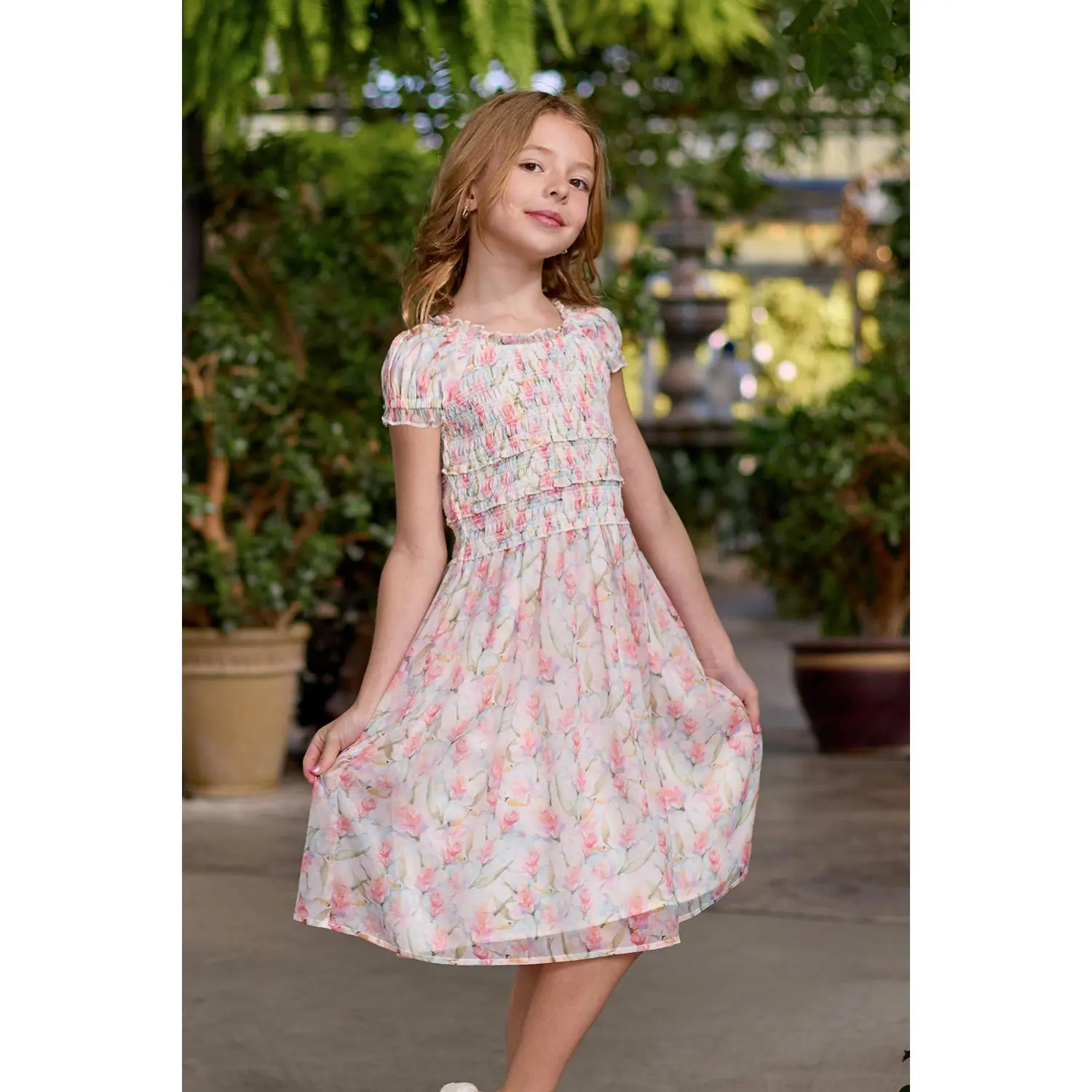 Mini Kyla Dress in Watercolor Orchids