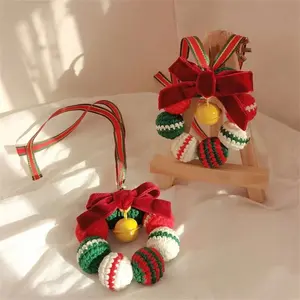 Handmade Crochet Christmas Wreath Ornament with Yellow Bell Perfect Stocking Stuffer & Holiday Decor for Trees Mantels & Gifts