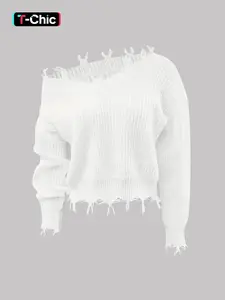 Women's Plain Drop Shoulder Sweater Pullover, Casual V Neck Long Sleeve Jumper for Fall, Women's Knitwear for Daily Wear, Womenswear Lady