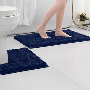 2-Piece Bathroom Non-Slip Mat Set, High Absorbency Chenille Bath Rug, U-Shaped Toilet Contour Pad, Anti-Slip Carpet Combo, Must-Have Bathroom Essentials
