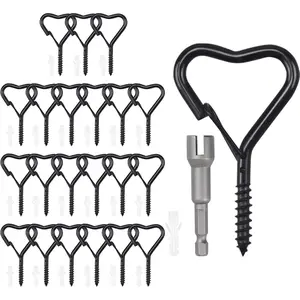 Heart-Shaped Screw Hooks for Hanging – Decorative Hooks for Indoor and Outdoor Spaces, Perfect for String Lights, Plants, Wind Chimes, Bird Feeders and Party Décor (Black, 22 pcs)