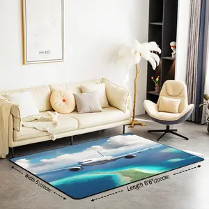 Airplane Area Rug,Aircraft Living Room Rugs,Flight Decorative Carpet,Helicopter Flying Plane Indoor Floor Mat,Travel Decor Teal Blue Accent Rug