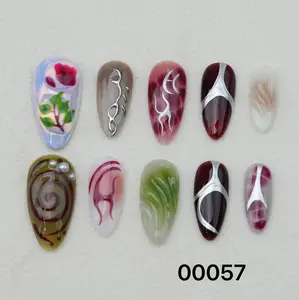 Handmade Gel Nails In Long Almond/Glue On Nails/Summer Nails/Birthday Wedding Prom Faux Nails/Gift for Her，Christmas nail、Chrome Nails Art, Birthday Party Holiday Nails/ Valentine Nail Set