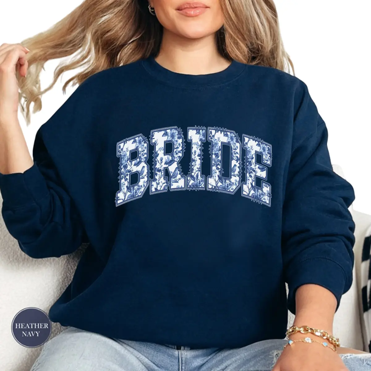 Toile De Jouy Bride Sweatshirt, Floral Bridal Crewneck, Coquette Wedding Sweatshirt, Gift for Bride