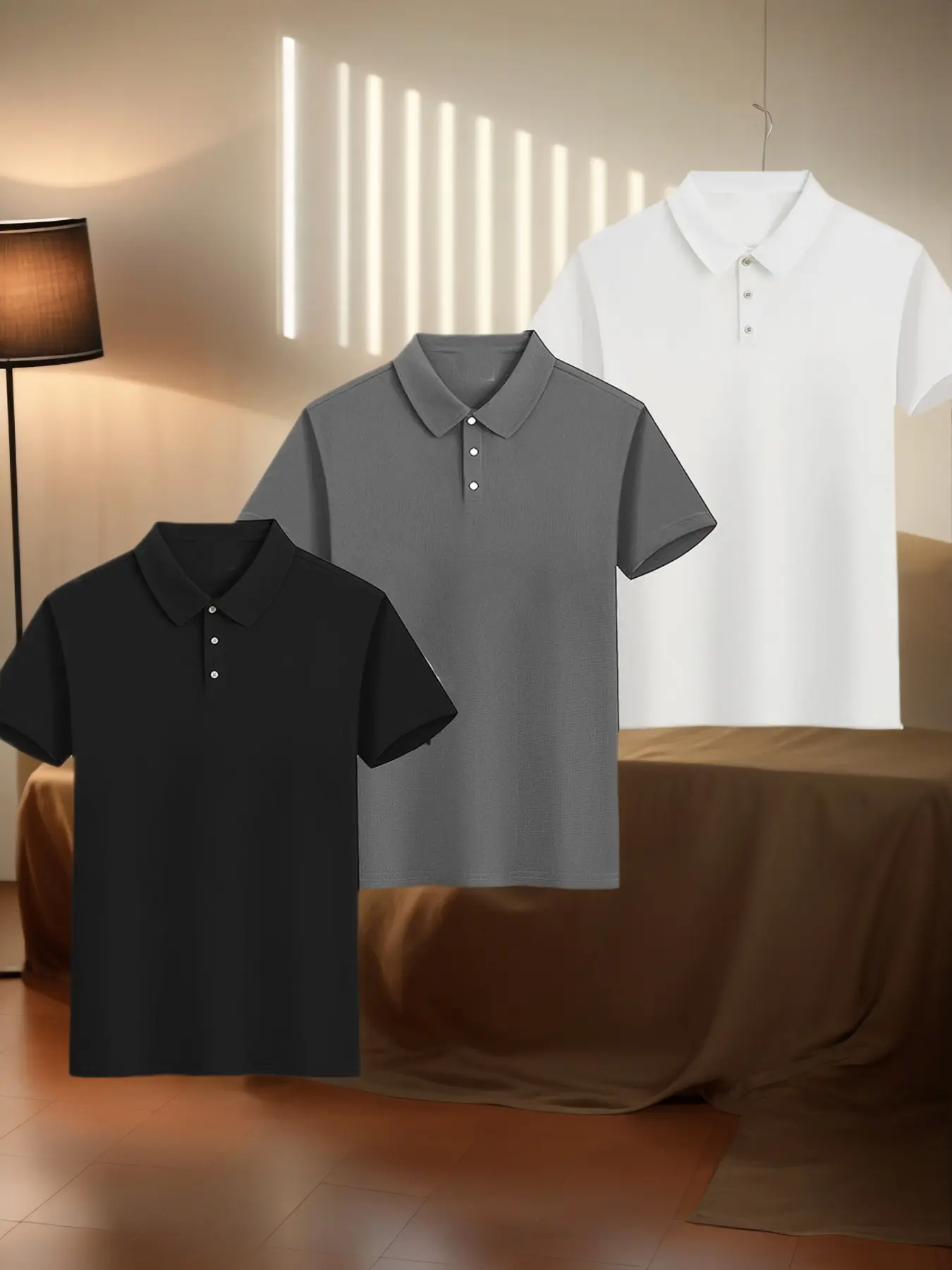 Men's Solid Lounge Polo Shirt, Casual Short Sleeve Collared Top, Men's Sleepwear & Loungewear for All Seasons