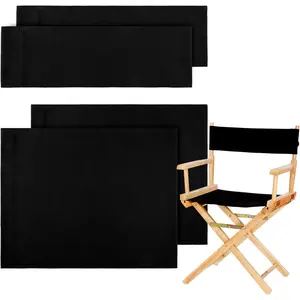2 Set Directors Chair Canvas Replacement Makeup Chair Seat and Back Replacement Cotton Canvas Stool Protector for Home Director Chair Medium Size Black