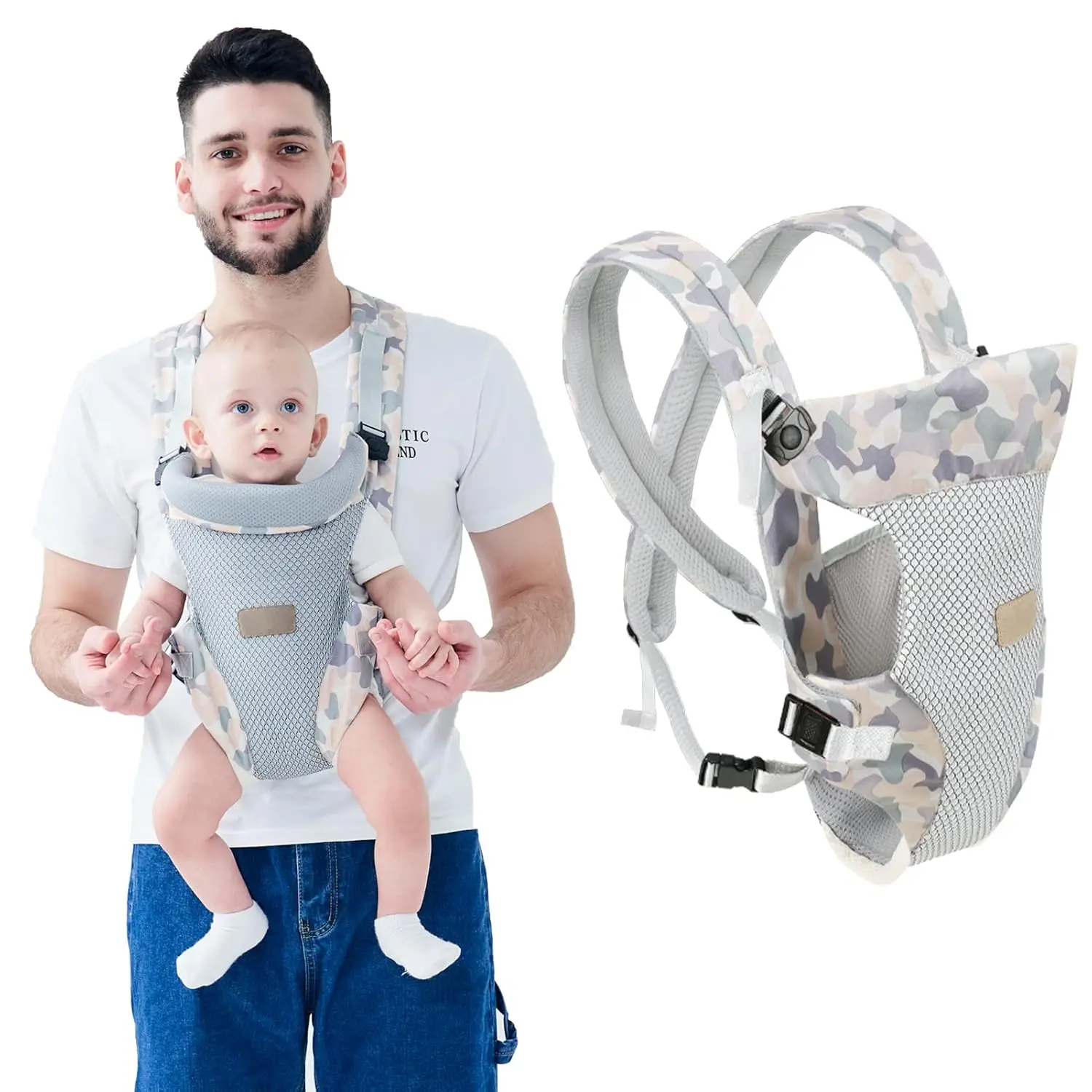 Baby Carrier 4-in-1 Ergonomic Adjustable Infant Toddler Backpack Front Back Carry for 7-45LBS Girls Boys Gray