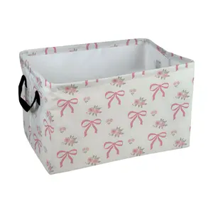 Pink Bow Rose Floral Pattern Storage Baskets Storage Boxes Home Decor Storage Clothes Organization And Storage Home Decor Storage Holiday Gifts, Shelf Baskets, Organizer for, Toys, Books, Pet Lovers Home Decor, Laundry Basket, Laundry Hamper