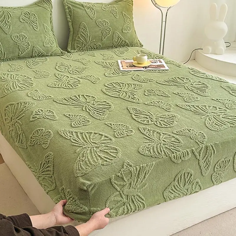 Butterfly Embossed Mattress Cover Set, 3 Counts/set Including 1 Mattress Cover & 2 Pillowcase without Filler, Soft Comfortable Bedding Set for Bedroom