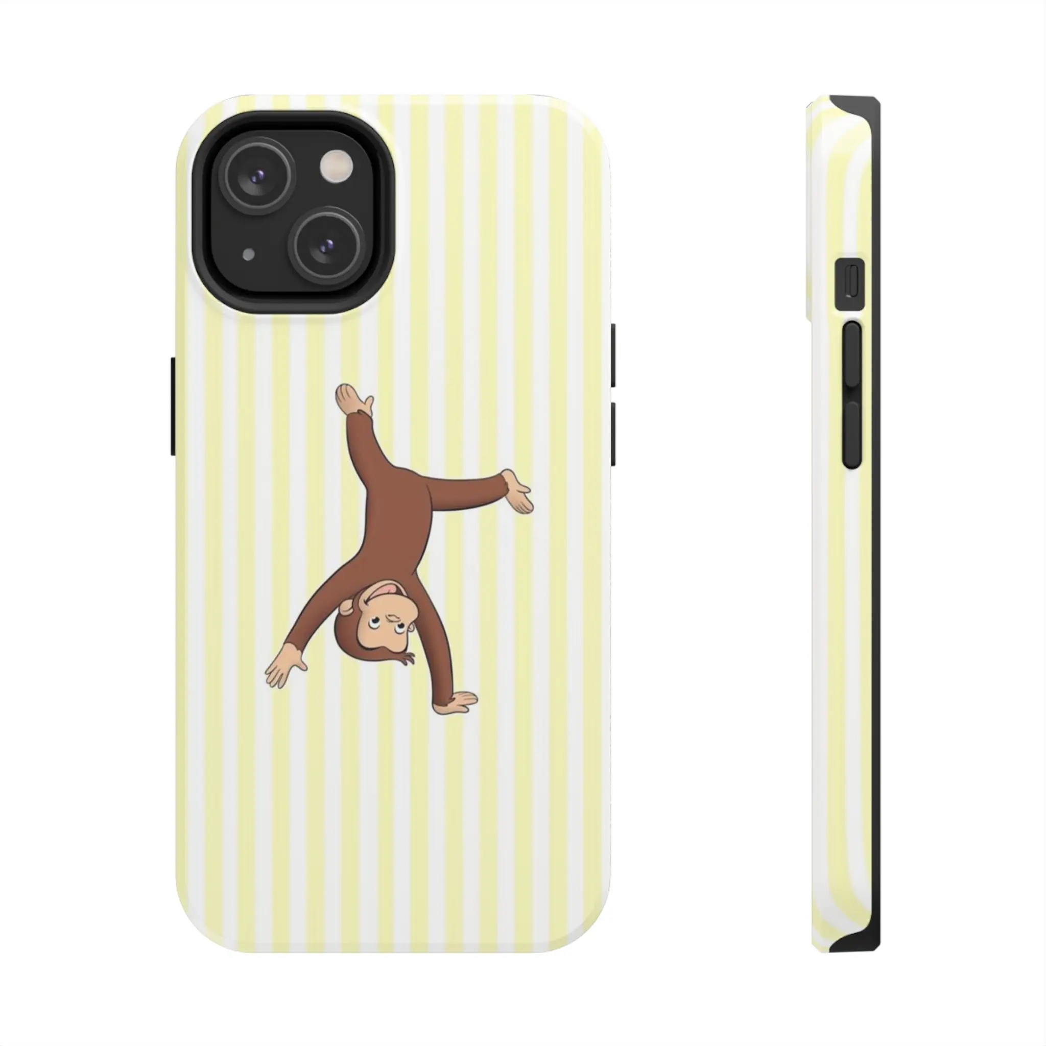 Curious George - Fun Acrobat Monkey - Handstand Striped Phone Case  Cute Cartoon Animal Design  Cover for iPhone 16 15 14 13 12 SE Max Pro, For Samsung Galaxy S20 S21 S22 S23 PLUS ULTRA FE, Gift, Polycarbonate