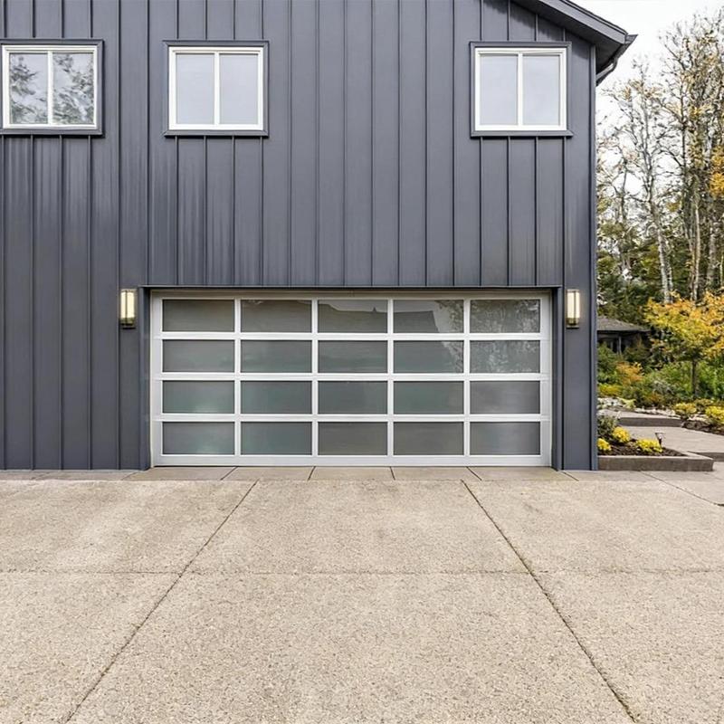 Contemporary Aluminum & Clear Tempered Glass Garage Door