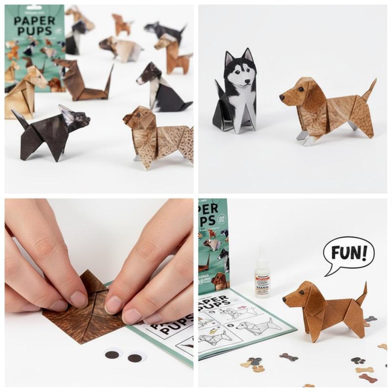 DIY Paper Dog Origami Kit - Assorted Cute Puppy Craft Set | Ideal for Kids’ Creative Play, Party Favors or Desk Toys | Easy Instructions for 3D Foldable Dog Figures (Great for Family Bonding)