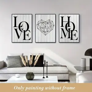 3pcs Scandinavian Home Love Poster Black And White Canvas ,Decorative paintings are wall decorations used in living rooms, bedrooms, and hallways. Minimalist Design Artistic