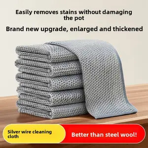10PCS Extra Thick Double Layer Silver Fiber Kitchen Dishcloth 25x25cm Double Sided Steel Wire Mesh Scrubber Multipurpose Stove Descaling Cleaning Brush