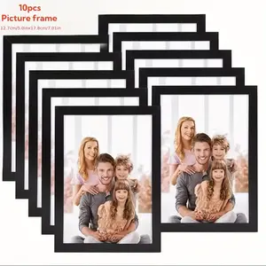 5x7/ 8x10 Black 10pcs Modern Magnetic Photo Frames - Lightweight PVC, Polished Finish, Rectangular & Vertical Orientation - Ideal for Family Photos & Home Decor