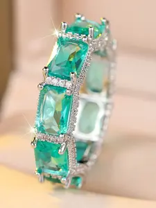 Luxury Square Band Rings Synthetic Crystal Inlay Rings for Women & Girls Stackable Design Delicate Jewelry Perfect for Engagement Weddings Party, Daily Wear Anniversary Gift