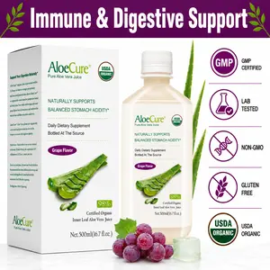 AloeCure USDA Organic Aloe Vera Juice Grape Flavor, Made Within 12 Hours of Harvest - Naturally Support Balanced Stomach Acidity, Digestive & Immune Health - 500ml Bottle Healthcare