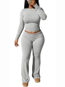 Women's Two-Piece Set Outfit Long Sleeve Short Top & Bell-Bottom Pants, Y2K Street Style Slim Fit, Sexy Fashion for Festivals/nightclubs 2026