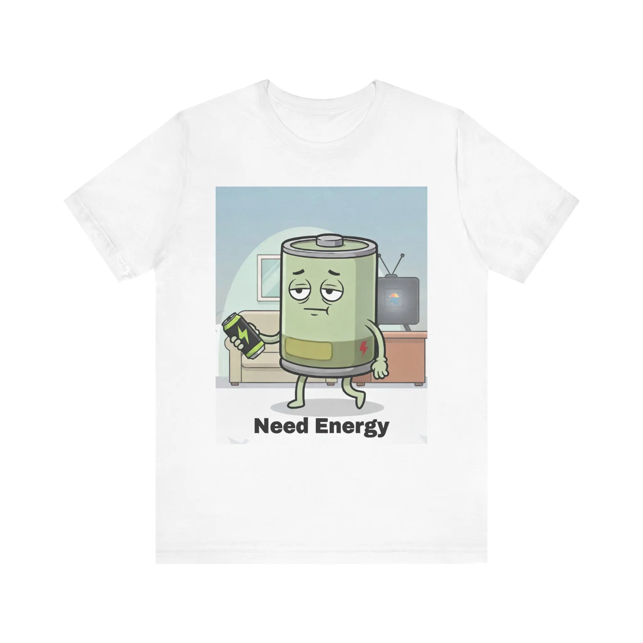 Need Energy Cartoon Battery Tee | Funny Tired Battery Shirt
