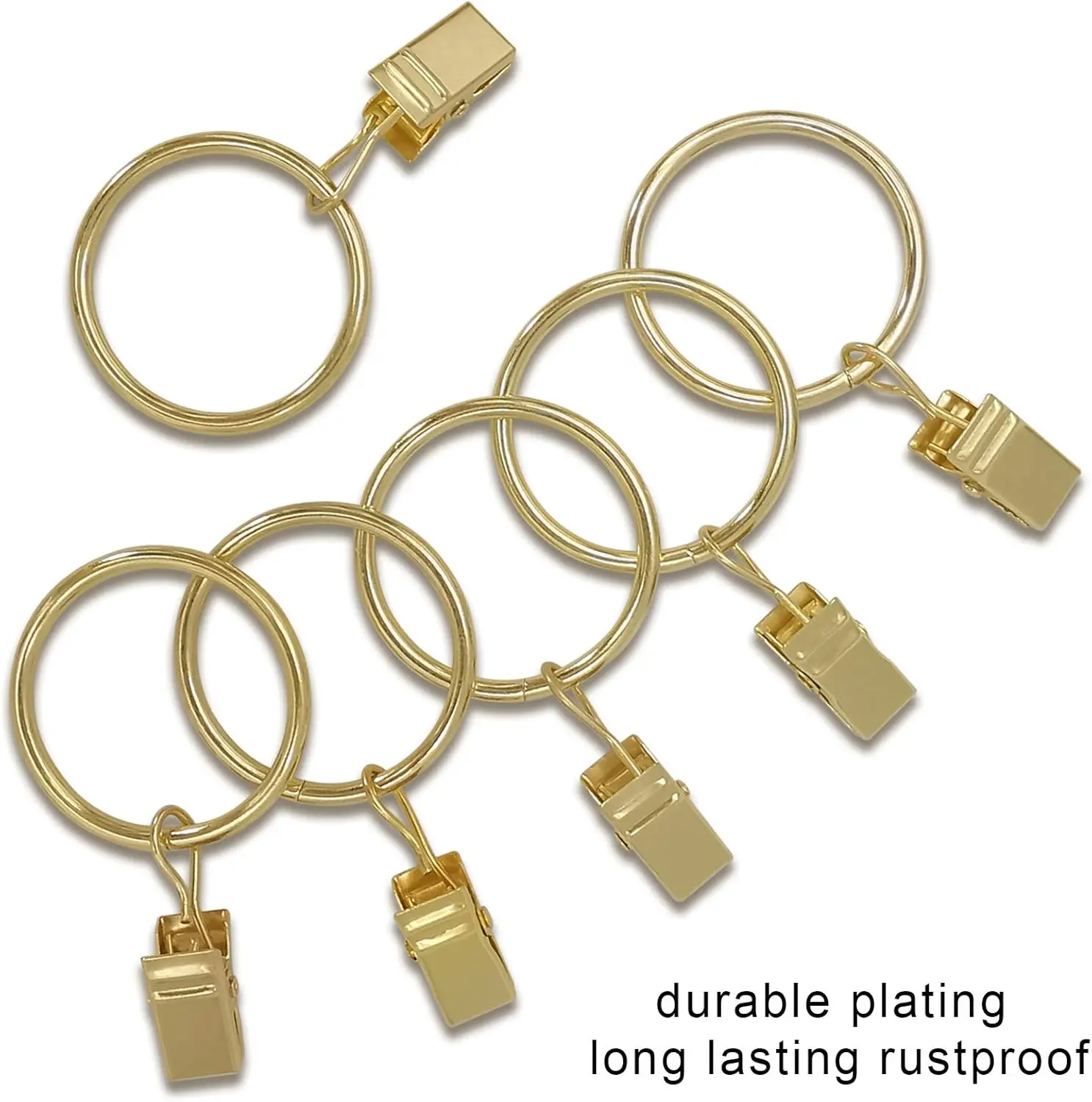 Set of 40 Gold Curtain Rings with Clips, Curtain Clips for Drapes, Drapery Rings for Pleated Drapes Heavy Duty, Tension Rod Rings Hooks Hangers, 1.26 inch Fits 1.1 in Diameter Rod (Gold)