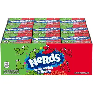 Nerds Watermelon & Wild Cherry 36 ct. - Tiny Irregular-Shaped Crunchy Candy Pieces with a Hard Sugar Shell in Watermelon and Cherry Flavors - 36 Count Box Snack Sweet