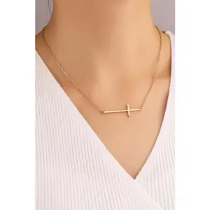 LA3accessories Hammered Sideways Cross Necklace