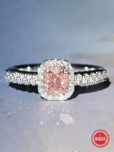 S925 Sterling Silver Fashion Elegant Light Luxury Square Shaped Zirconia Ring, Emerald Cut Solitaire Ring, Artificial Zircon Rings, 2024 New Style Wedding Engagement Ring Ladies Fine Jewelry Gift, Dating Gift