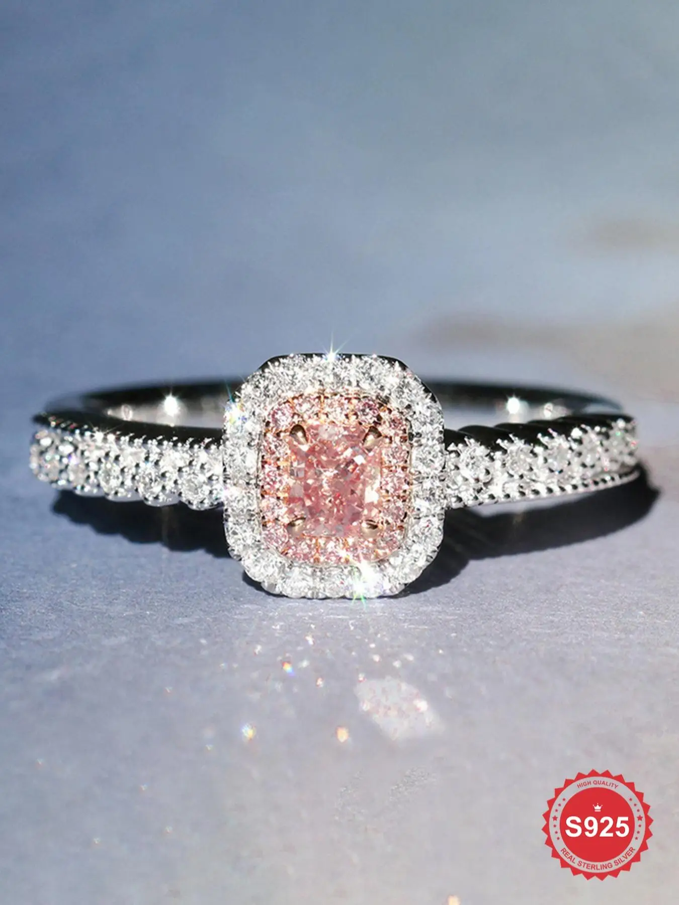 S925 Sterling Silver Fashion Elegant Light Luxury Square Shaped Zirconia Ring, 2024 New Style Wedding Engagement Ring Ladies Fine Jewelry Gift, Dating