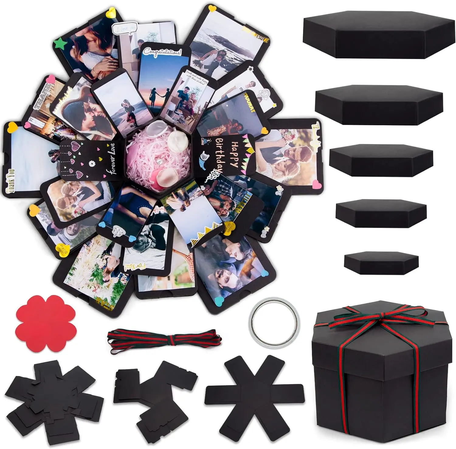 Explosion Gift Box, Handmade Photo Album Surprise Picture Pop Up Love Box with Creative DIY Accessories for Valentine's Day Anniversary Birthday, Creative Gift Packaging, Anniversary Gifts For Him