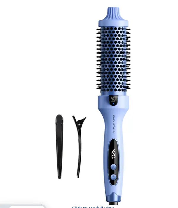 Wavytalk Thermal Brush Blowout Boost 1.5″ Heat Round Brush for Blowout Look Negative Ion Technology, Tourmaline Ceramic, 5 Temperature Settings Dual Voltage, Less Damage, Blue