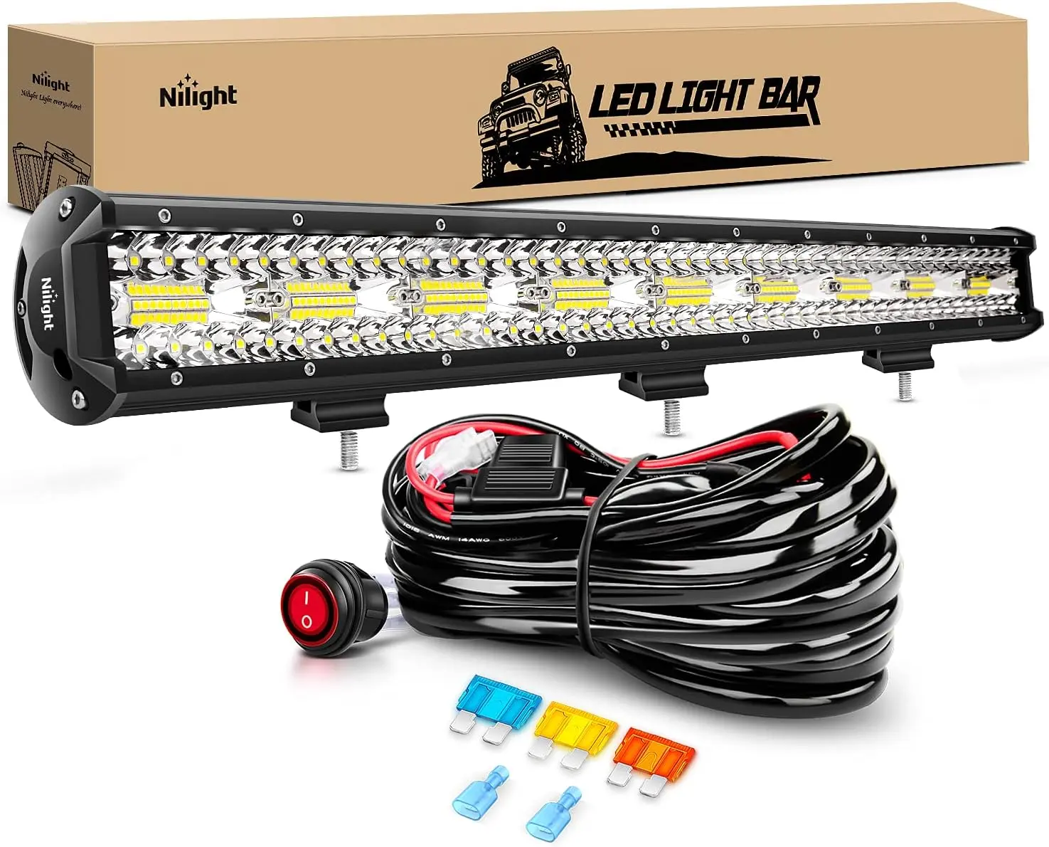 Nilight Led Light Bar 26Inch 540W Triple Row 50000LM Flood Spot Combo Off Road Driving Lights with 14AWG Heavy Duty Wiring Harness for Boat Truck Jeep UTV ATV Vehicle  dealsforyoudays, Led Work Light, Light Bar Car