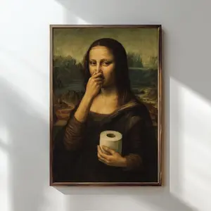 Interesting Mona Lisa bathroom wall art, retro decorations, spoof art prints, humorous posters, suitable for bathroom decoration paintings