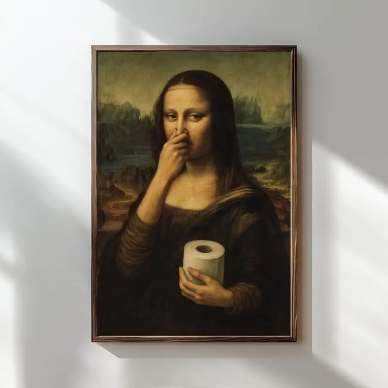 Interesting Mona Lisa bathroom wall art, retro decorations, Decoration Items, spoof art prints, humorous posters, Artistic suitable for bathroom decoration paintings, Vintage Art Graphic, Vintage Prints