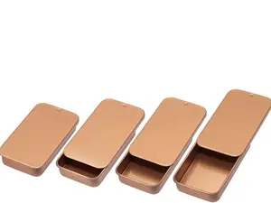 2.4"x1.3"x0.43" Extra Small Metal Slide Top Tin Containers Sliding Cover Push