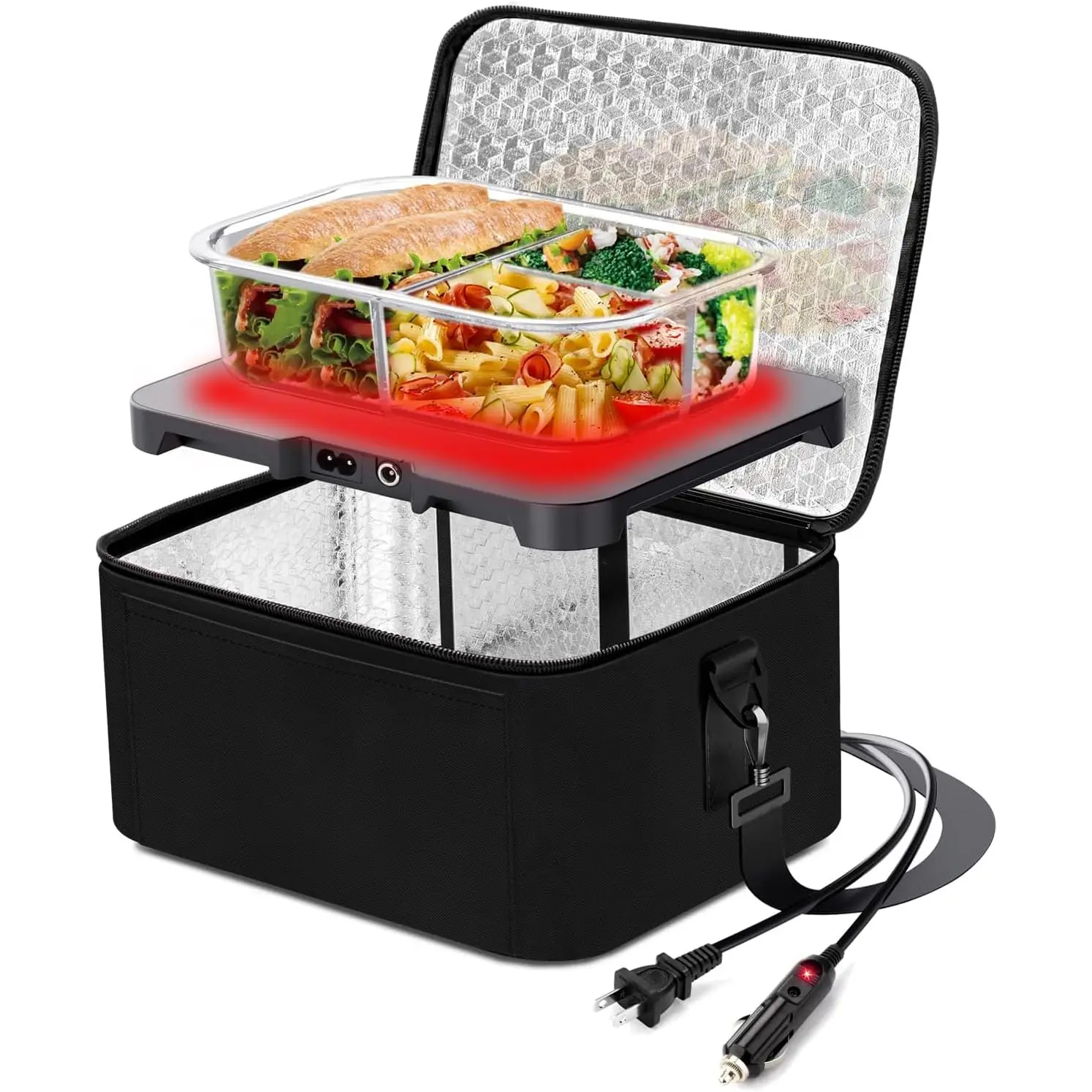 Portable Oven, Electric Lunch Box  Heater - 12V/24V/110V 3-in-1   Warmer - Mini Personal Microwave Heated Lunch Box Warmer for , , Travel, Office & Home Use - Black
