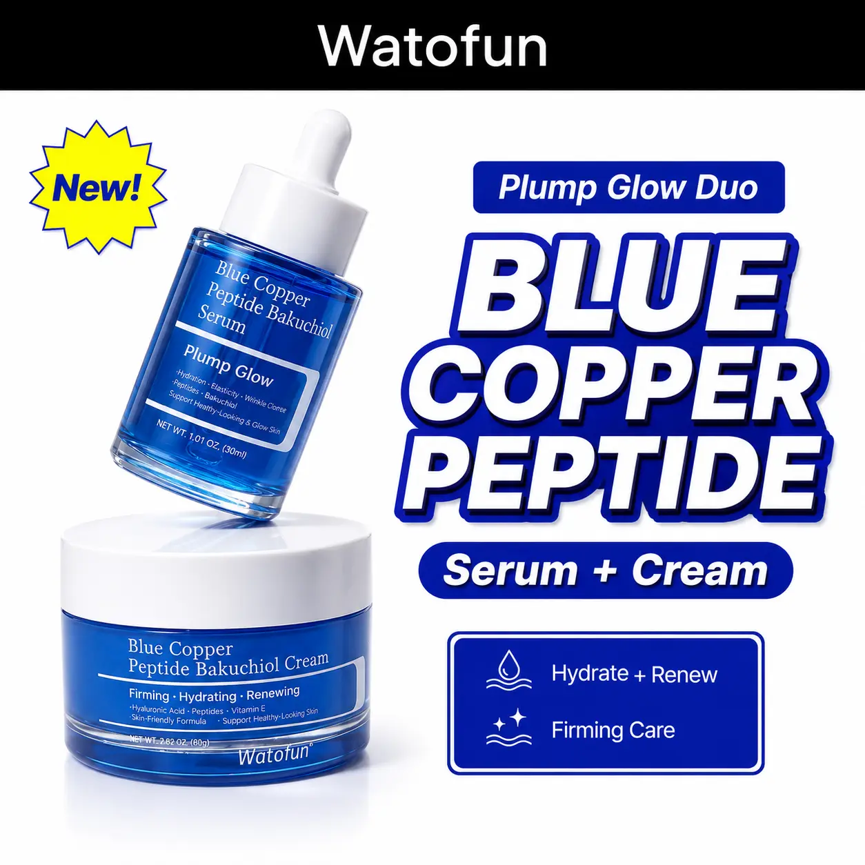 [NEW] Watofun COPPER PEPTIDE POWER DUO - Serum & Cream l COPPER PEPTIDE + BAKUCHIOL Skin Repair