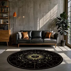 Round Sun & Moon Pattern Floor Mat, Non-slip Soft Floor Carpet, Decorative Area Rug for Home Living Room Bedroom, Vanity Decor Accessories