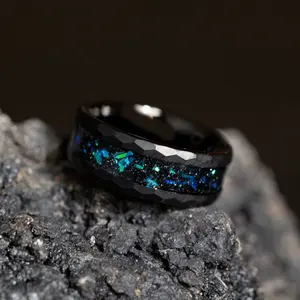 Green Galaxy - Space Galaxy Ring, Black Opal and Green Sandstone Ring, 8mm Width