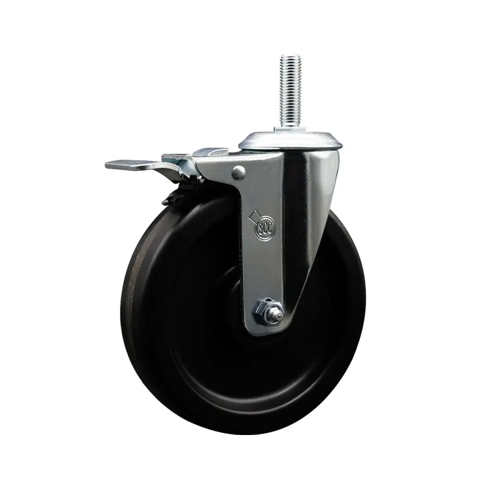 Service Caster SCC-TSTTL20S615-PHR-34212 Phenolic Swivel Threaded Stem Caster - 6 x 1.25 in. Wheel, 0.75 in. Stem, Total Locking Brake, Ball Bearing Design, 300 lbs Capacity, High Impact Resistance, Floor Protection for Commercial Carts, Equipment