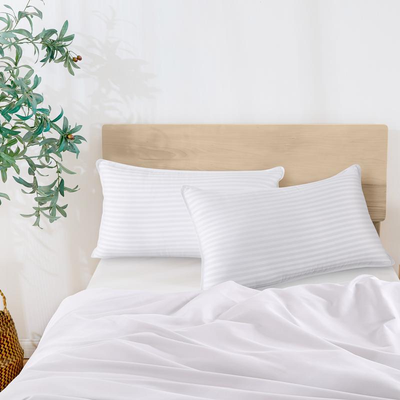 Utopia Bedding Hotel-Quality Bed Pillows for Sleeping - Set of 4, Soft Contoured Design, White Striped, Queen Size, Comfort for Back, Stomach, or Side Sleepers