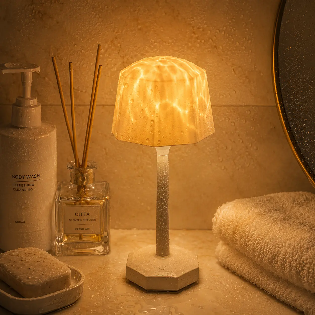 Waterproof Shower Lamp Sets Waterproof Shower Lamp Sets with 16 Color Ocean Wave Projector, Rechargeable LED Light with Remote & Touch Control, household lamp sets 3 White Modes,USB-C for Bathroom, Bedroom, Spa Gifts
