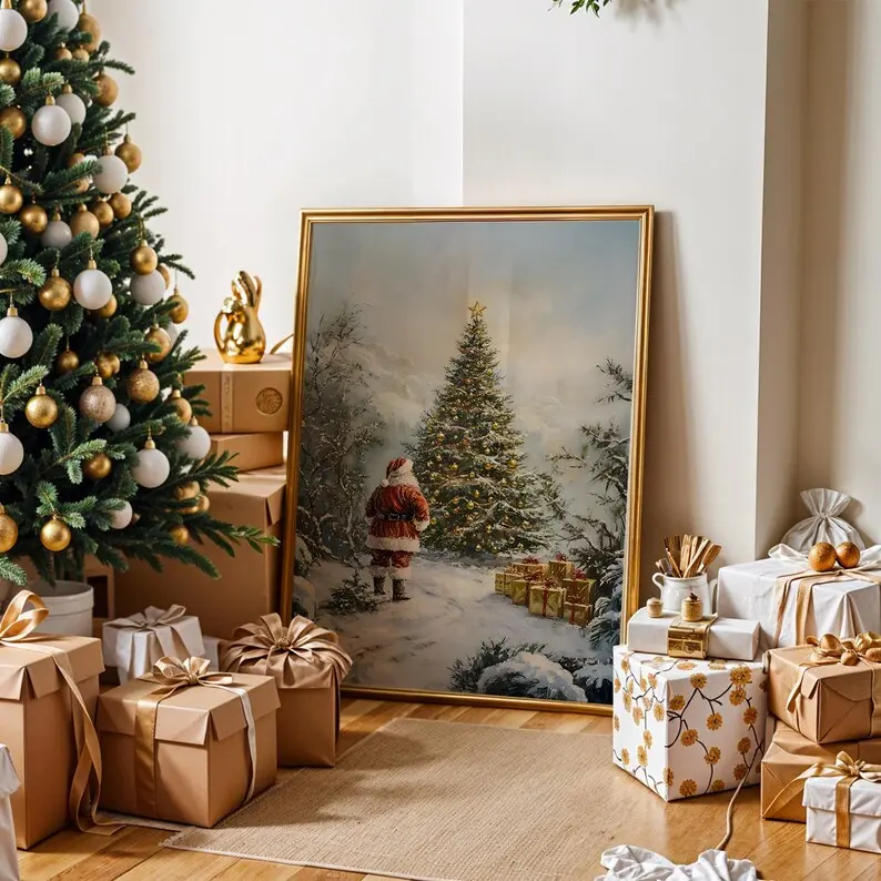 Vintage Christmas Wall Art, Santa Christmas Poster, Holiday Decor, Christmas Gifts, Cozy Christmas Decor, Christmas Wall Art