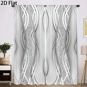 2D Flat 2Pcs Modern Silver Glitter Striped Window Curtains, Soft Room Darkening Drapes for Living, Bedroom, Dining, Home Decor, Kitchen & Office Translucent tube bag design