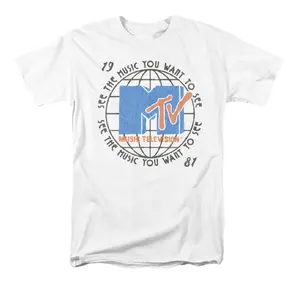 MTV 1981 Globe Unisex Adult T-Shirt White Crewneck Top Womenswear Black Breathable Essential