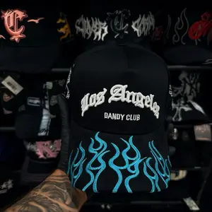 D4NDY HATS Flame Blue Streetwear Hat G5 - Los Angeles Dandy Club Premium Embroidery Icy Blue Flame Design High-Quality Stitching Bold Details