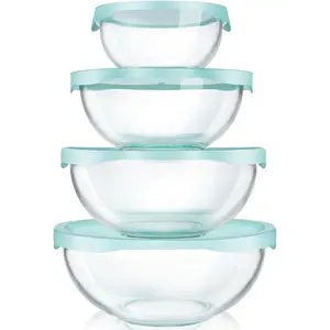 Borosilicate Clear Glass Mixing Bowls with  Set of 4 (0.53qt, 1.1qt, 2.1qt, 3.7qt), Space Saving Nesting Bowls Large Kitchen Salad Bowls for Meal Preping,Baking,Mixing,Dishwasher Safe